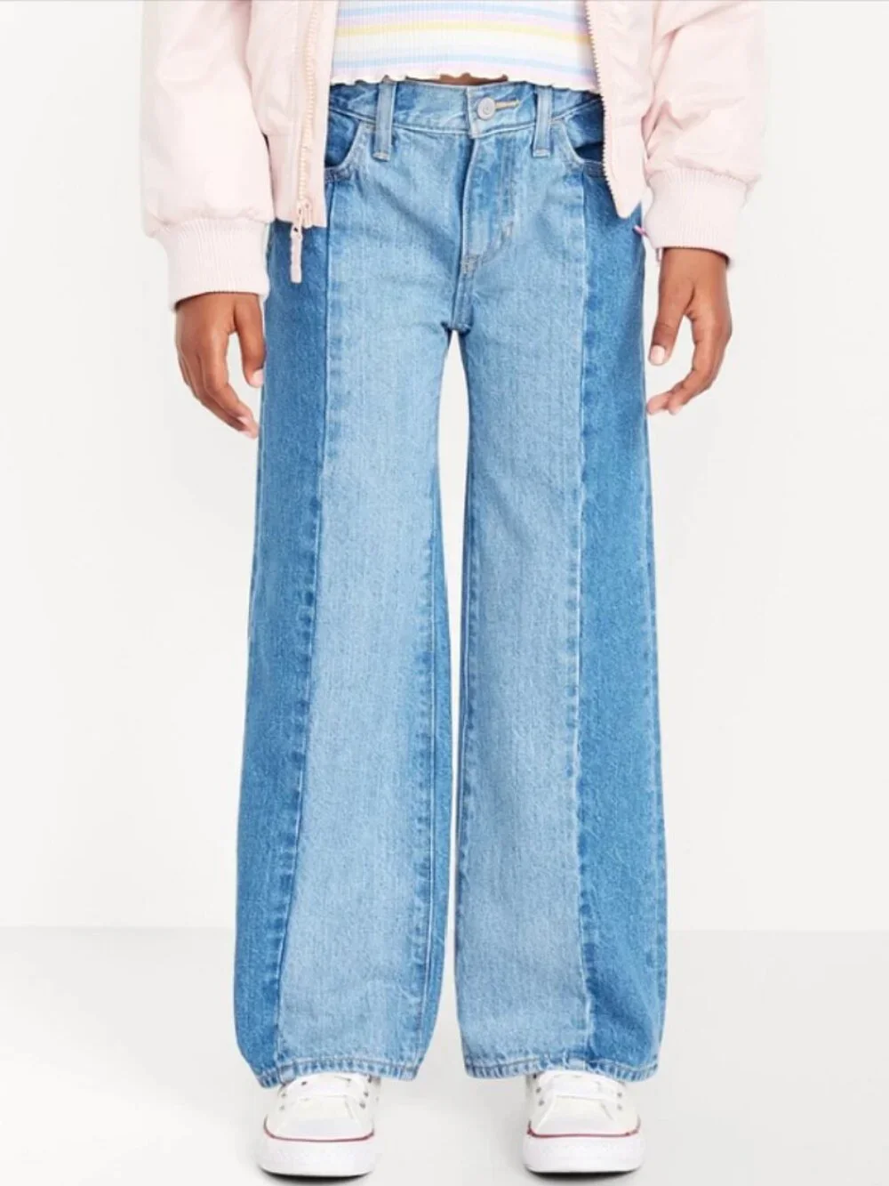 Old Navy girls high-rise baggy wide leg jeans two tone EUC in size 8 medium